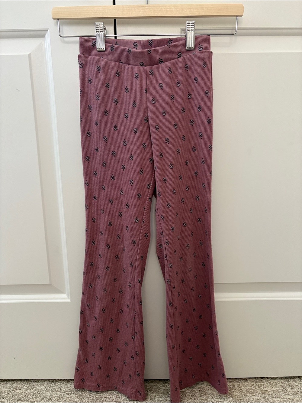 H&M Girls' Dusty Rose Printed Flare Knit Pants